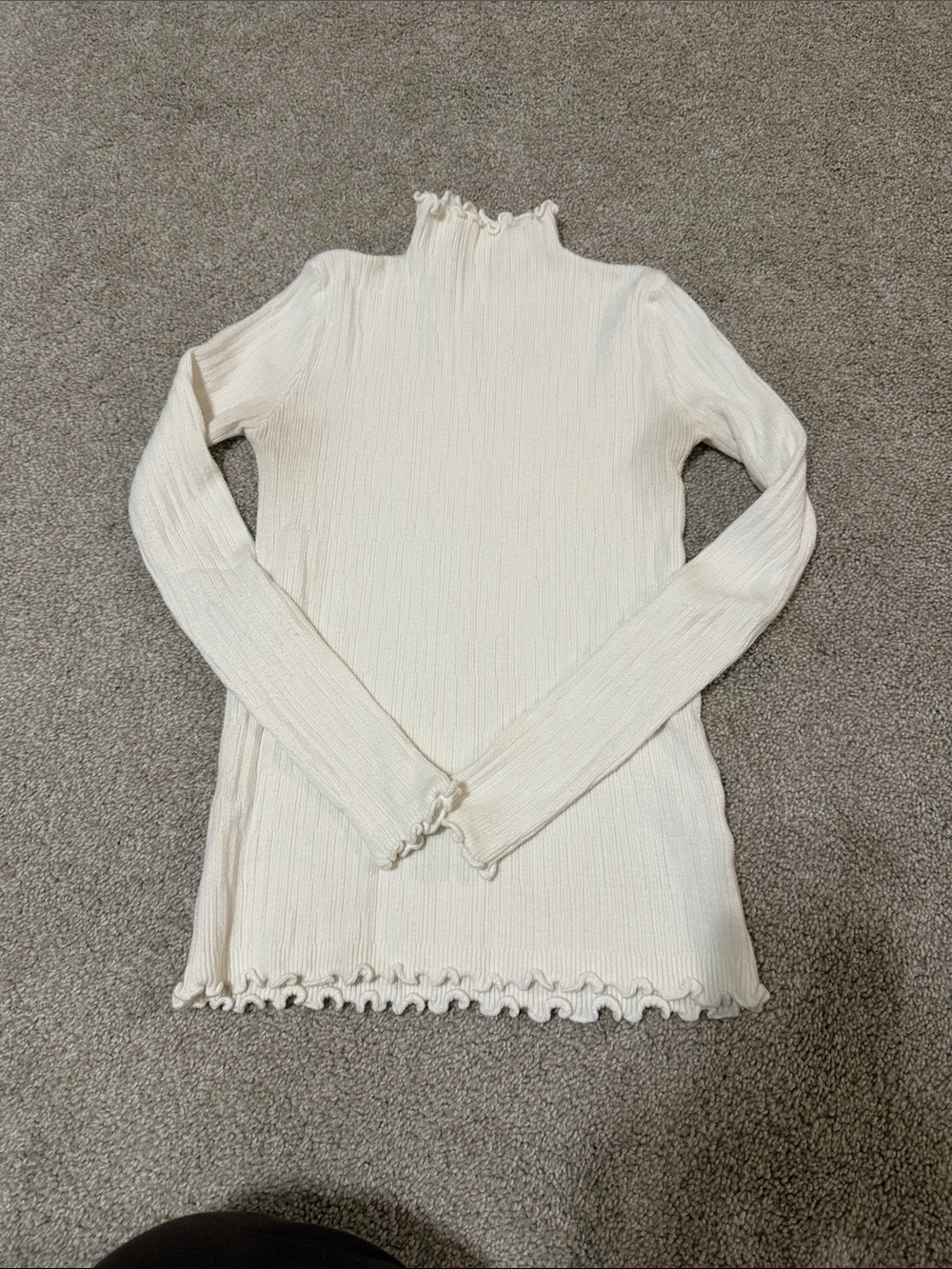 Cream Ribbed Mock Neck Long-Sleeve Top